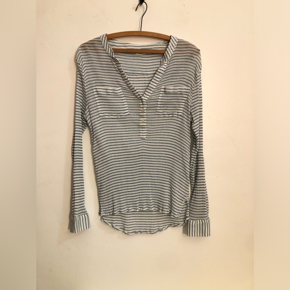 Carve Designs Womens Long Sleeve Shirt Blue Stripe Size Large